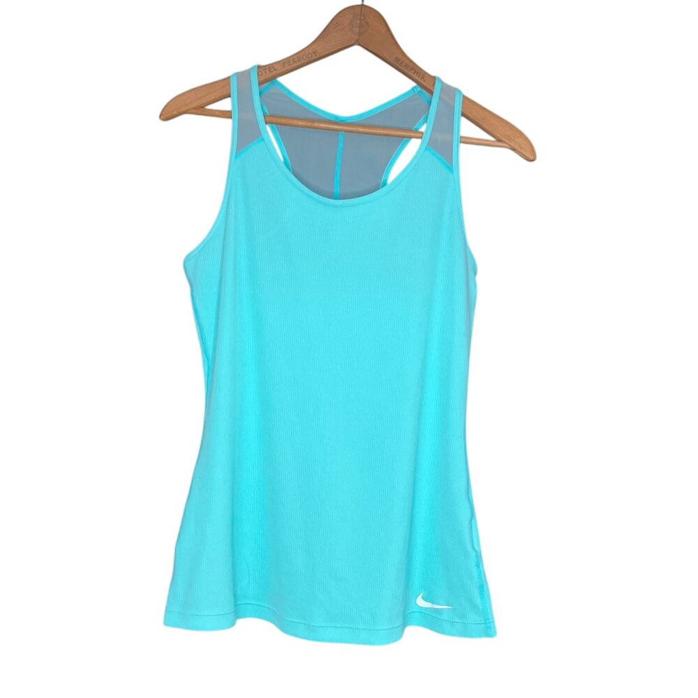 Nike Small S Dri-Fit Light Blue Mesh Back Stylized Ribbed Athletic‎ Tank Top